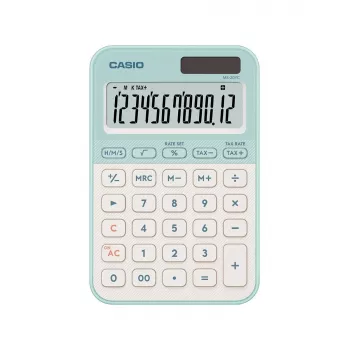 Calculadora de secretária CASIO MS-20YC — Basic 12 dígitos, pilha/solar, funções de imposto e margem, verde-claro