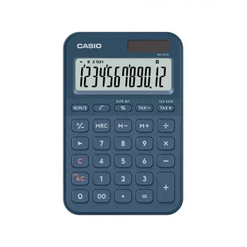 Calculadora de secretária básica CASIO MS-20YC — 12 dígitos, funções de imposto e margem, pilha/solar, azul-marinho