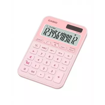 Calculadora de secretária básica CASIO MS-20YC — 12 dígitos, funções de imposto e margem, pilha/solar, rosa-claro