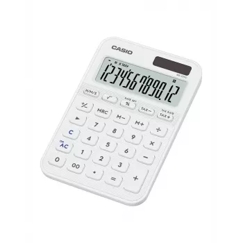 Calculadora de secretária básica CASIO MS-20YC — 12 dígitos, pilha/solar, funções de imposto e margem, branca