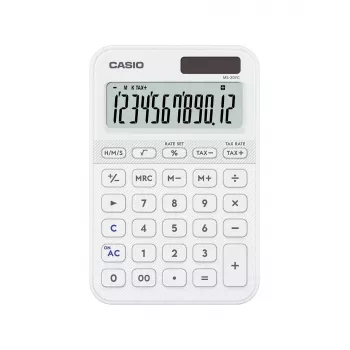 Calculadora de secretária básica CASIO MS-20YC — 12 dígitos, pilha/solar, funções de imposto e margem, branca