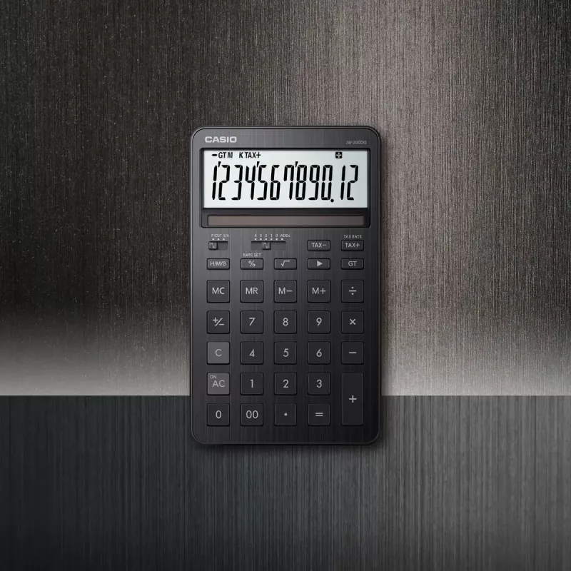 Calculadora de secretária CASIO JW-200DQ – básica, 12 dígitos, funções de imposto e margem, pilha/solar, preta