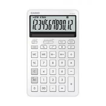 Calculadora de secretária CASIO JW-200DQ calculadora básica de 12 dígitos, pilha/solar, funções de imposto e margem, branca