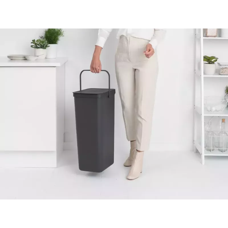 Balde do lixo de reciclagem retangular Brabantia Sort & Go 40L cinzento