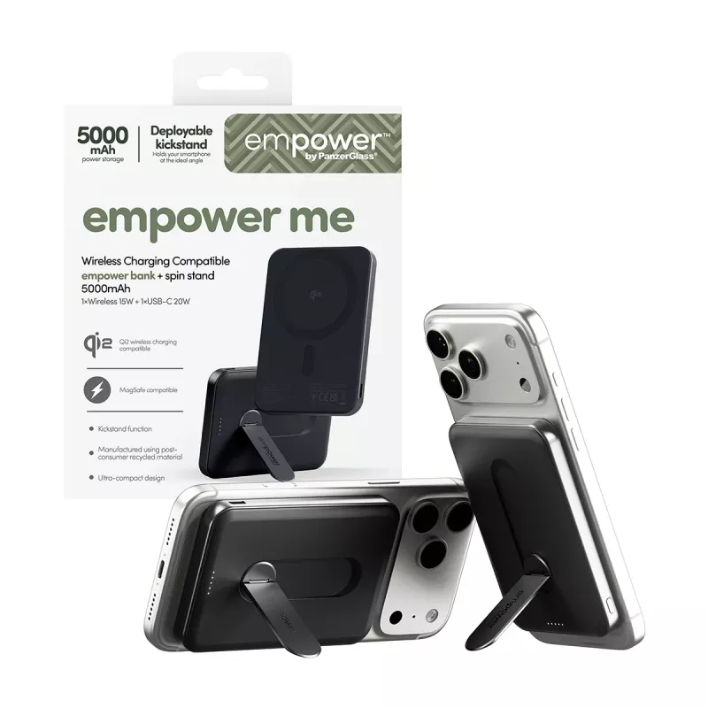PanzerGlass empower™ by ® empower™ banco com Spin Stand | 5000mAh | Space Black