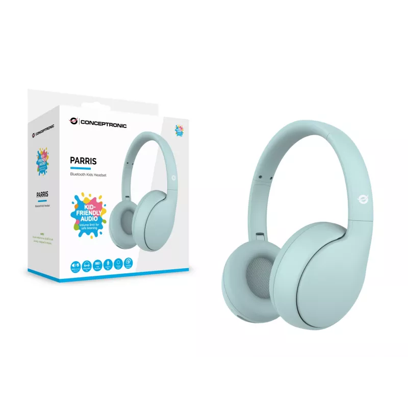 Headset CONCEPTRONIC PARRIS04B — auscultadores infantis Bluetooth e com fios, circumaurais, 20–20.000 Hz, 170 g, azul-claro