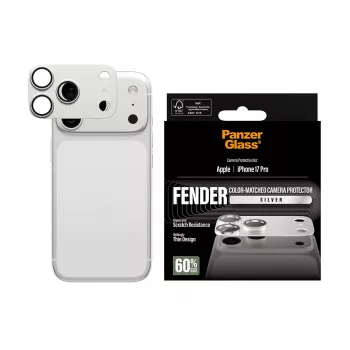 Proteção de câmara PanzerGlass Fender para iPhone 17 Pro – prateado, silicone, resistente a riscos e choques