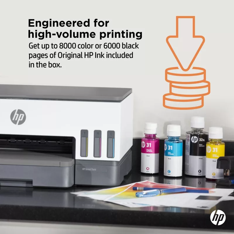 Impressora HP Smart Tank, jato de tinta térmico, impressão a cores, 4800 x 1200 DPI, A4, impressão direta, cinzento