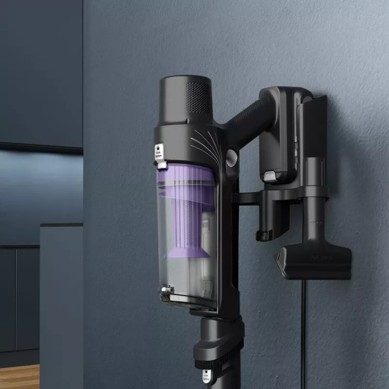 Aspirador vertical 2-em-1 Rowenta RH6A35 — sem fios, iões de lítio, 140 W, sem saco, tecnologia ciclónica, lilás/prateado, escova LED