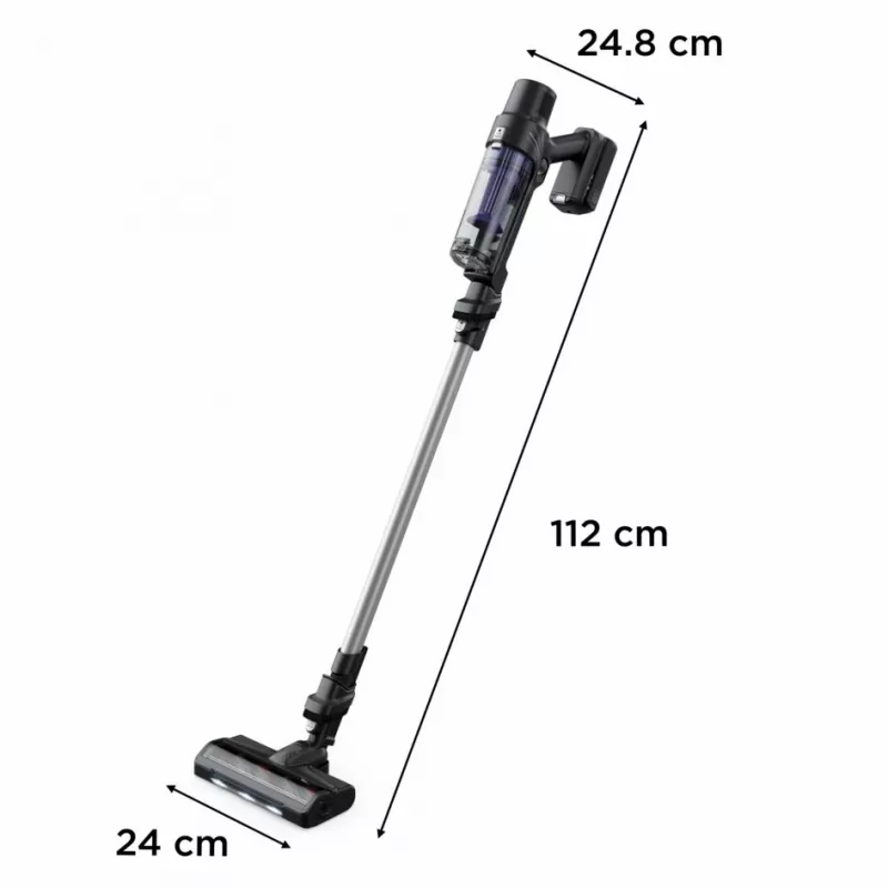 Aspirador vertical 2-em-1 Rowenta RH6A35 — sem fios, iões de lítio, 140 W, sem saco, tecnologia ciclónica, lilás/prateado, escova LED