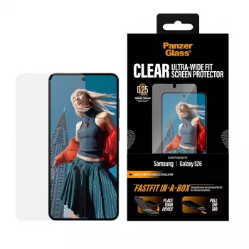 Proteção de ecrã PanzerGlass para Samsung New Galaxy S 2026 — Ultra-Wide Fit, PET+silicone, FASTFIT