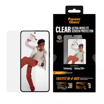 Película de proteção de ecrã PanzerGlass para Samsung New Galaxy S 2026 Plus — Ultra-Wide Fit, PET+silicone, FASTFIT