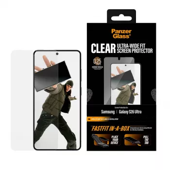 Proteção de ecrã PanzerGlass para Samsung New Galaxy S2026 Ultra — película PET ultra-wide, FASTFIT, transparente