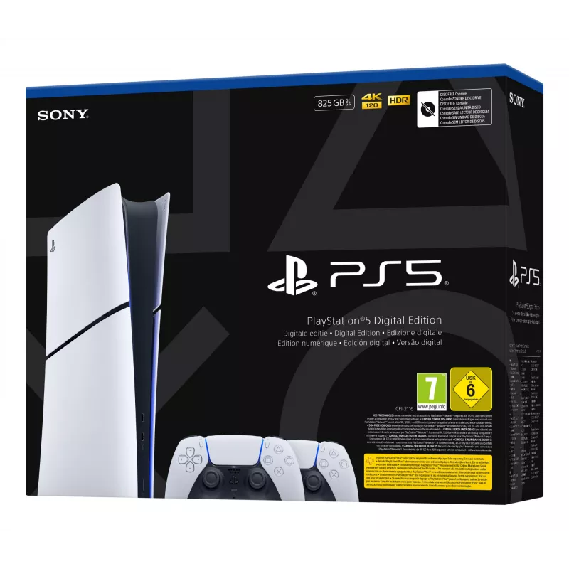 Consola de jogos Sony PlayStation 5 slim Digital 825 GB SSD, Wi‑Fi, Bluetooth, HDMI 2.1, branco/preto