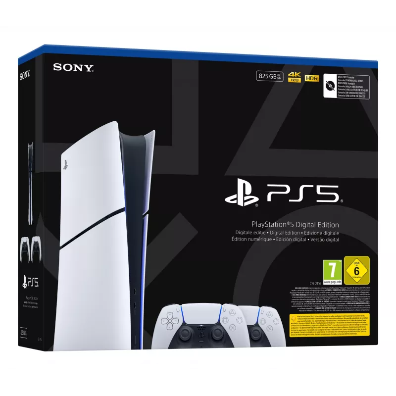 Consola de jogos Sony PlayStation 5 slim Digital 825 GB SSD, Wi‑Fi, Bluetooth, HDMI 2.1, branco/preto