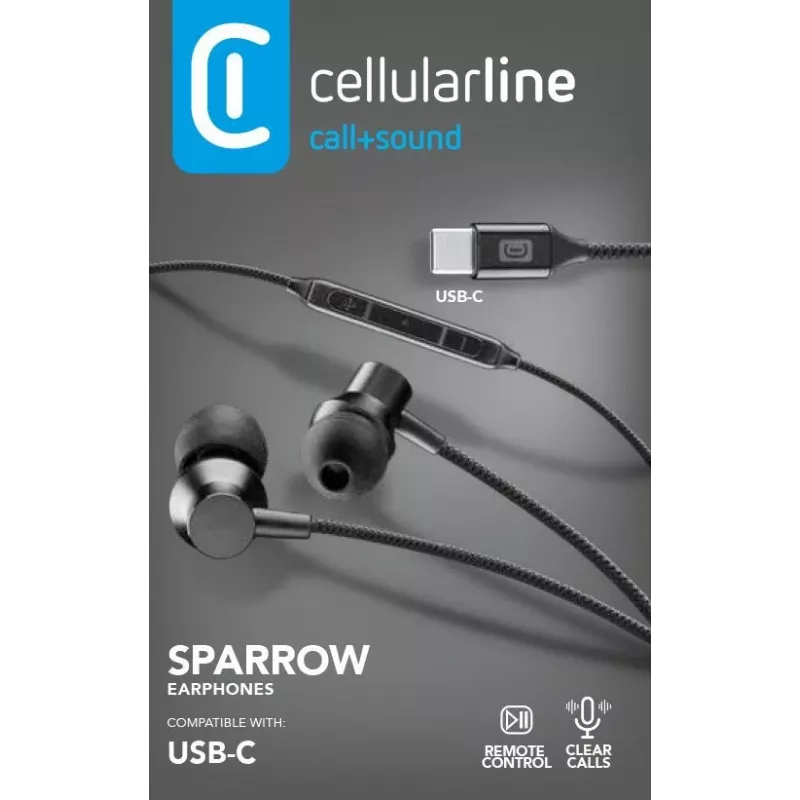Auscultadores intra-auriculares estéreo Cellularline SPARROW com microfone e controlo remoto