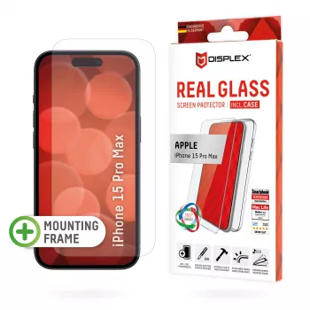 Protetor de ecrã + capa Displex para Apple iPhone 15 Pro Max, moldura de montagem Eco, resistente a riscos