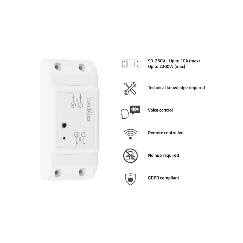 Interruptor inteligente Avanca International BV Hombli Smart Switch 2P sem fios 230V (90–250V, 50–60Hz), 39×88×24 mm