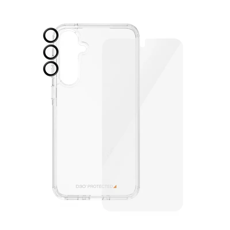 Conjunto de proteção de ecrã PanzerGlass 3-em-1 para Samsung Galaxy A55 5G – Ultra-Wide Fit, EasyAligner, vidro temperado/PET