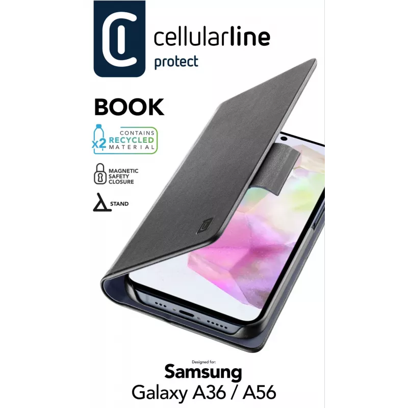 Cellularline Book - capa tipo livro para Galaxy A36/A56 com compartimento para cartões e fecho magnético