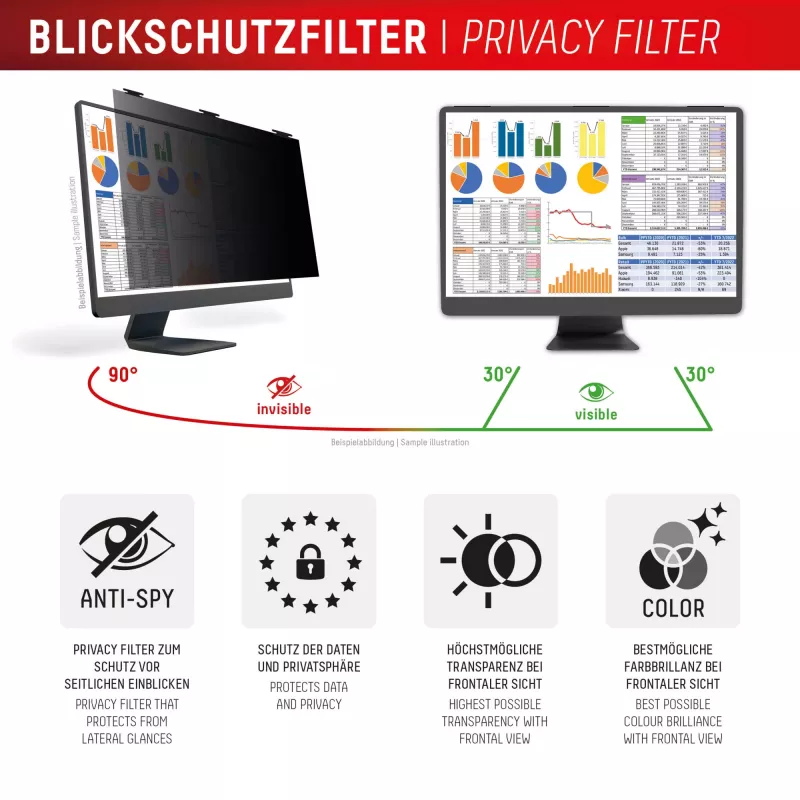 Filtro de privacidade removível de 2 vias Displex PRIVACY SAFE para monitor de secretária 24'' (16:9)