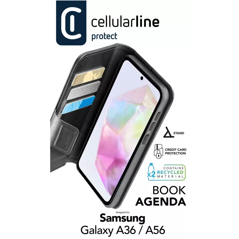 Cellularline Book Agenda – capa tipo livro em pele sintética para Galaxy A36/A56 com fecho magnético