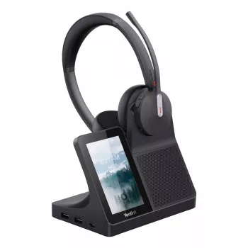 Headset duplo Yealink WH64 — Com fios e sem fios Bluetooth, Supra-aural, arco de cabeça, alcance de 50 m, preto