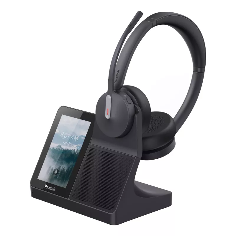 Headset duplo Yealink WH64 — Com fios e sem fios Bluetooth, Supra-aural, arco de cabeça, alcance de 50 m, preto