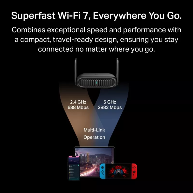 Router wireless TP-Link BE3600 Wi-Fi 7 2.5 Gigabit Ethernet Dual-Band (2,4 GHz / 5 GHz) preto