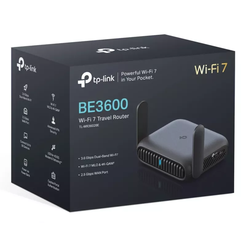 Router wireless TP-Link BE3600 Wi-Fi 7 2.5 Gigabit Ethernet Dual-Band (2,4 GHz / 5 GHz) preto