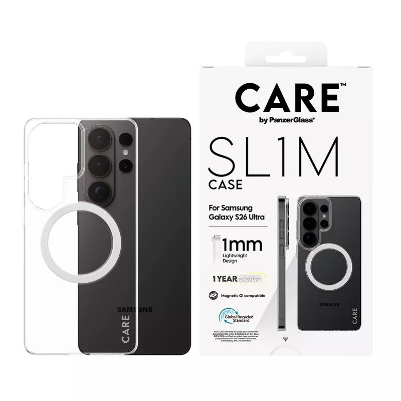 Capa para telemóvel PanzerGlass CARE™ SL1M transparente com Qi para Samsung Galaxy S26 Ultra (6,9 polegadas)