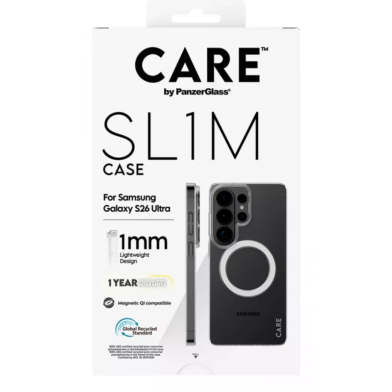 Capa para telemóvel PanzerGlass CARE™ SL1M transparente com Qi para Samsung Galaxy S26 Ultra (6,9 polegadas)