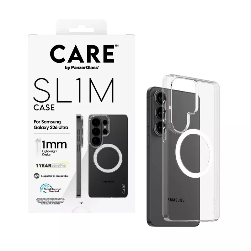 Capa para telemóvel PanzerGlass CARE™ SL1M transparente com Qi para Samsung Galaxy S26 Ultra (6,9 polegadas)
