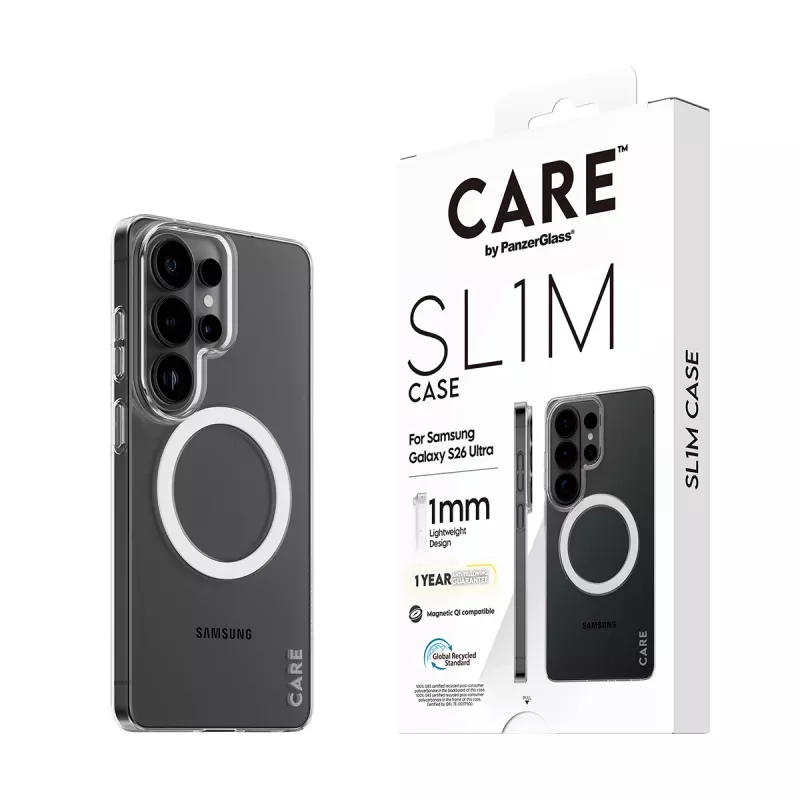 Capa para telemóvel PanzerGlass CARE™ SL1M transparente com Qi para Samsung Galaxy S26 Ultra (6,9 polegadas)