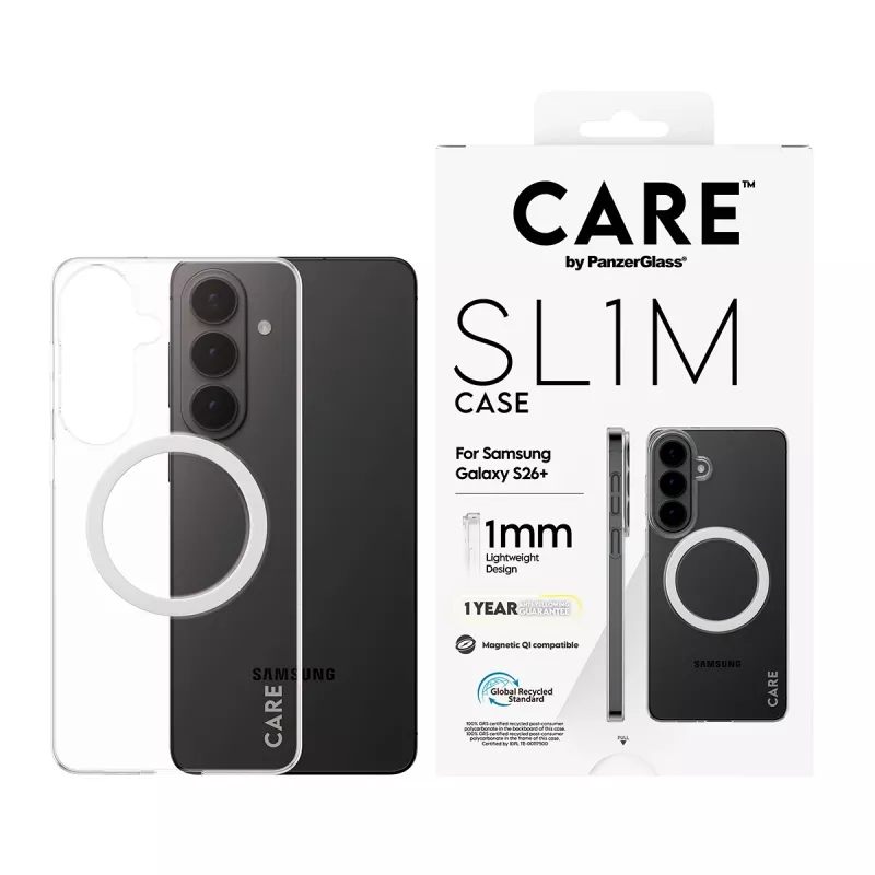 PanzerGlass CARE™ SL1M Capa de proteção transparente com Qi para Samsung Galaxy S26+ (6,7 polegadas)