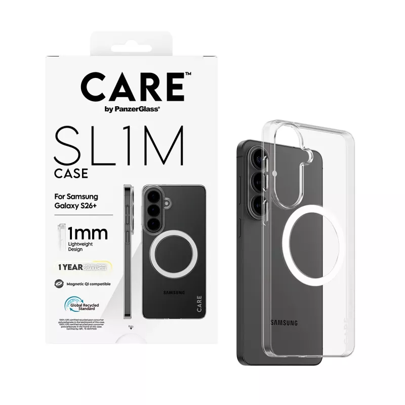 PanzerGlass CARE™ SL1M Capa de proteção transparente com Qi para Samsung Galaxy S26+ (6,7 polegadas)