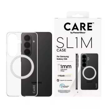 PanzerGlass CARE™ SL1M Capa de proteção transparente com Qi para Samsung Galaxy S26, compatível com ecrãs até 16 cm (6,3 polegadas)