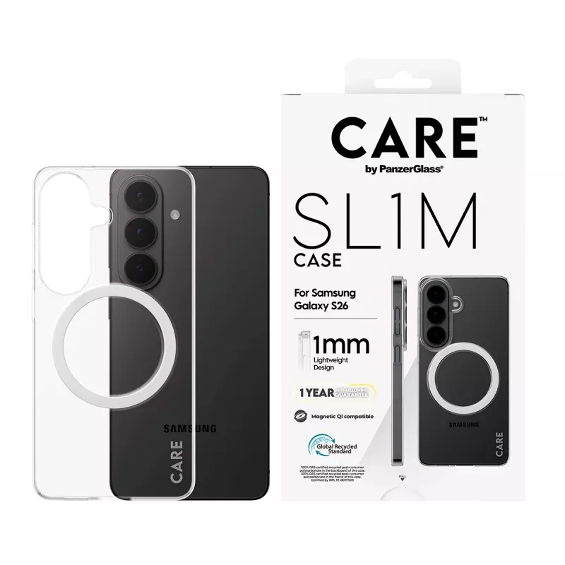 PanzerGlass CARE™ SL1M Capa de proteção transparente com Qi para Samsung Galaxy S26, compatível com ecrãs até 16 cm (6,3 polegadas)