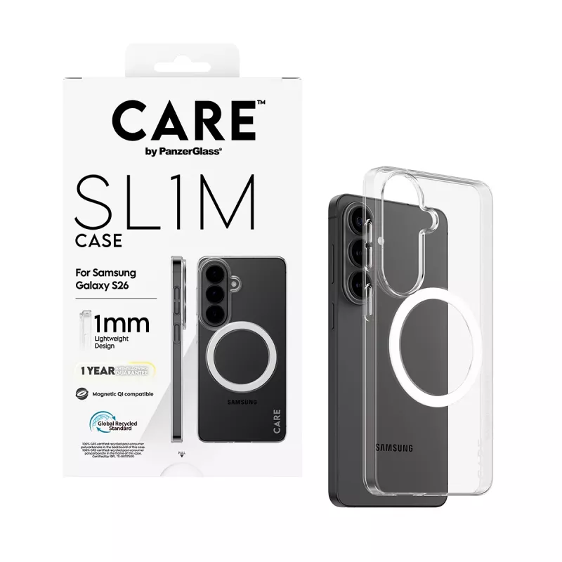 PanzerGlass CARE™ SL1M Capa de proteção transparente com Qi para Samsung Galaxy S26, compatível com ecrãs até 16 cm (6,3 polegadas)