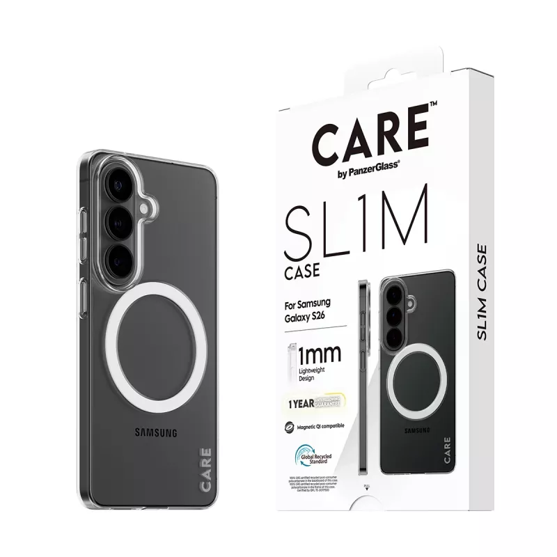 PanzerGlass CARE™ SL1M Capa de proteção transparente com Qi para Samsung Galaxy S26, compatível com ecrãs até 16 cm (6,3 polegadas)