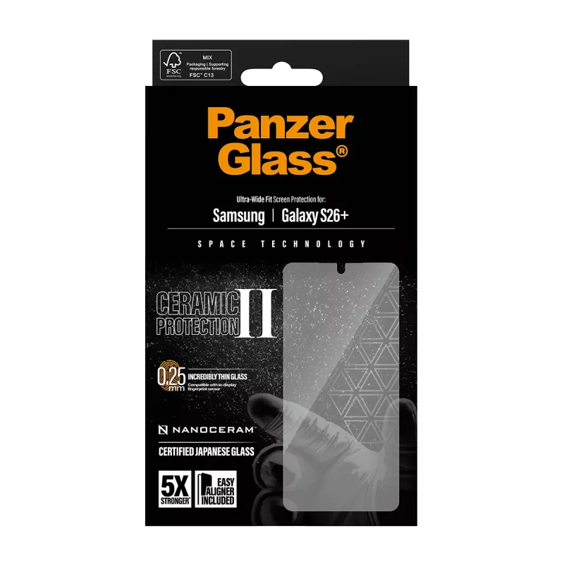 PanzerGlass ® Ceramic Screen Protector Samsung Galaxy S26+ | Ultra-Wide Fit com EasyAligner
