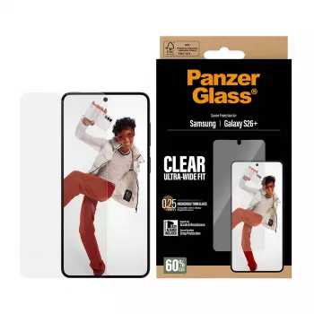 Proteção de ecrã temperado PanzerGlass para Samsung Galaxy S26+ – U-Wide Fit com EasyAligner