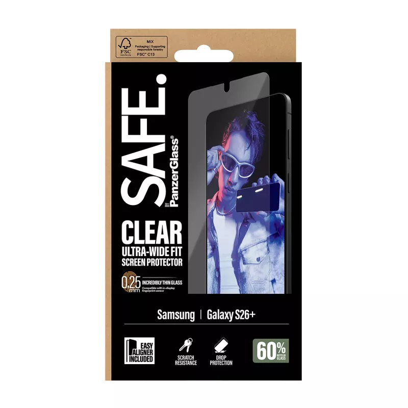 PanzerGlass SAFE. by ® Película de proteção de ecrã Samsung New Galaxy S 2026 Plus | Ultra-Wide Fit com EasyAligner