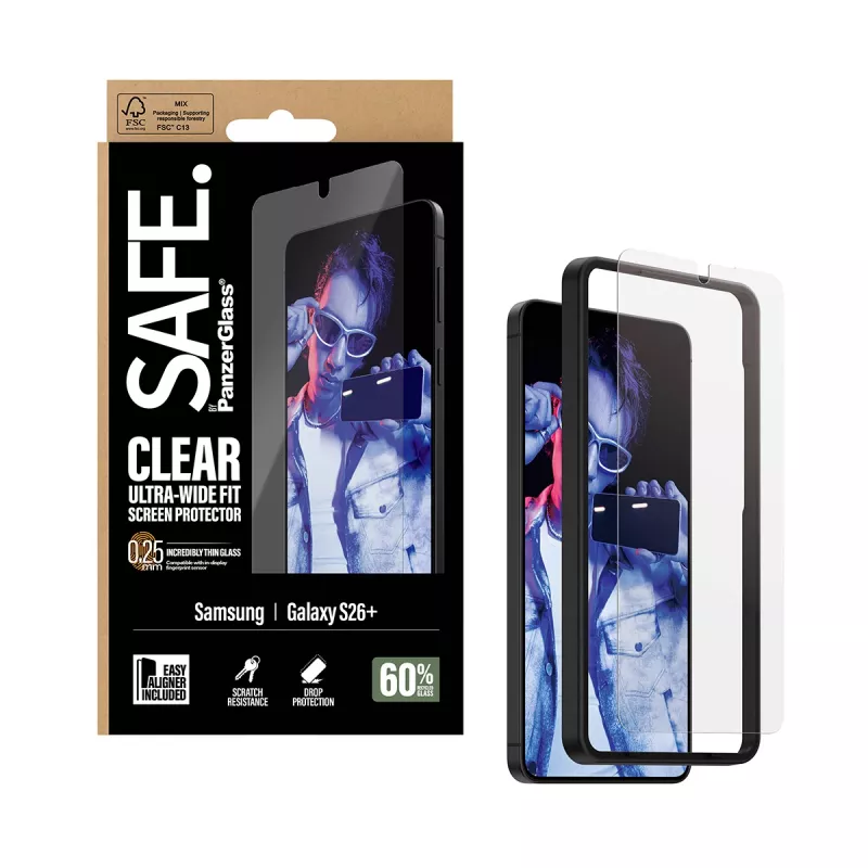 PanzerGlass SAFE. by ® Película de proteção de ecrã Samsung New Galaxy S 2026 Plus | Ultra-Wide Fit com EasyAligner