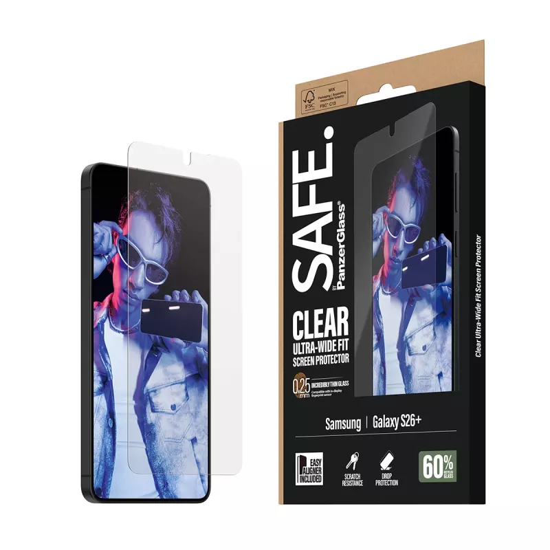 PanzerGlass SAFE. by ® Película de proteção de ecrã Samsung New Galaxy S 2026 Plus | Ultra-Wide Fit com EasyAligner