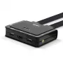Comutador KVM Lindy 2 portas HDMI 18G, USB Type-C, USB 2.0 e áudio com cabos