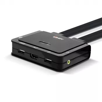 Lindy Switch KVM de 2 portas, HDMI 4K60, USB 2.0 e áudio, cabo, preto