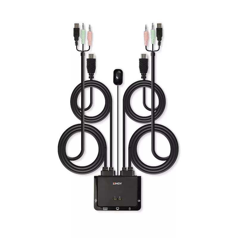 Lindy Switch KVM de 2 portas, HDMI 4K60, USB 2.0 e áudio, cabo, preto