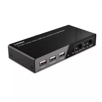 Comutador KVM Lindy 2 portas HDMI 4K60, USB 2.0 e áudio, 4096 x 2160 píxeis, 4K Ultra HD, preto