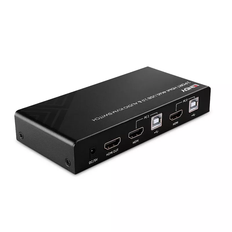 Comutador KVM Lindy 2 portas HDMI 4K60, USB 2.0 e áudio, 4096 x 2160 píxeis, 4K Ultra HD, preto